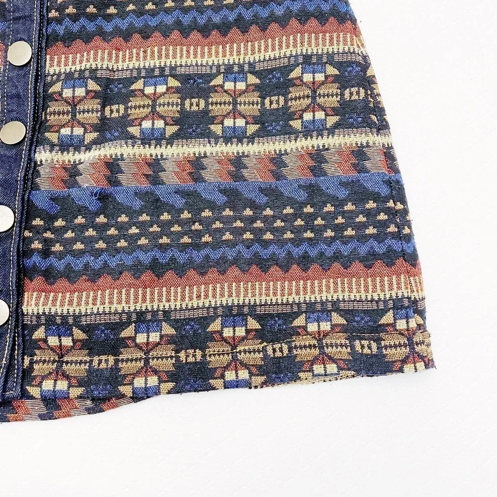 BDG Denim Skirt Native Woven Print Copper Buttons SZXL